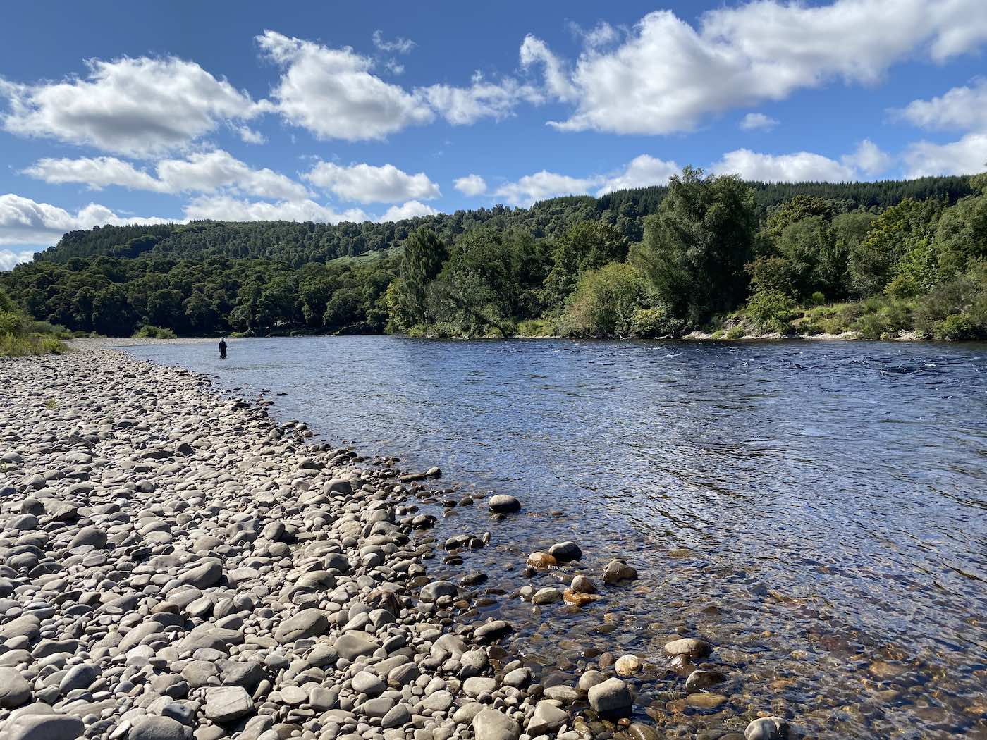 Sometimes when you arrive on a Scottish salmon river the weather or water conditions won't be perfect but that doesn't often matter to salmon which can be the most unpredictable fish of all. This shot was taken during perfect fishing conditions during late May on the Mike's Run Pool of the River Tummel which is the last salmon pool before the River Tummel meets the River Tay slightly further downstream.