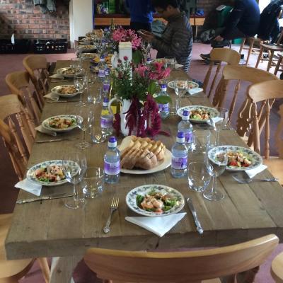 It's amazing how a salmon fishing hut can be transferred into a restaurant for salmon fishing event guests when a professional caterer is brought in. This fisher's lunch was prepared in the Meikleour salmon fishing hut on the River Tay near the Perthshire village of Stanley.