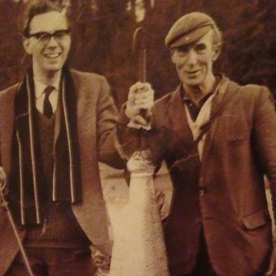 Here's a picture of River Tay legendary salmon guide Willie Laird with a perfect February caught 42lbs Spring salmon and happy student fishing guest! Willie was a career ghillie on the Tay for 50+ years before his retirement in 1986. Willie was the Head Ghillie on the Tay's Newtyle Beat near Dunkeld.