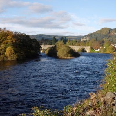 Here's an upstream shot of the 200 year old Telford Bridge in Dunkeld which is a popular fishing town in the River Tay Valley. This lovely fast streamy water goes right up under the bridge to the Dunkeld Cathedral which is located slightly upstream of the bridge. I took this shot while I was the Head Ghillie and main salmon fishing guide on the immediately downstream Newtle salmon beat.