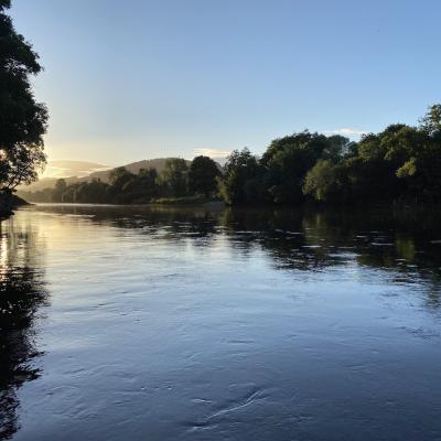 Here's a lovely upstream shot of the famous Rock Pool of the River Tay's Upper Kinnaird Beat during the last hour of daylight and often salmon push on up river as the light starts to fade and especially during low water conditions like you see in this dusk photograph.