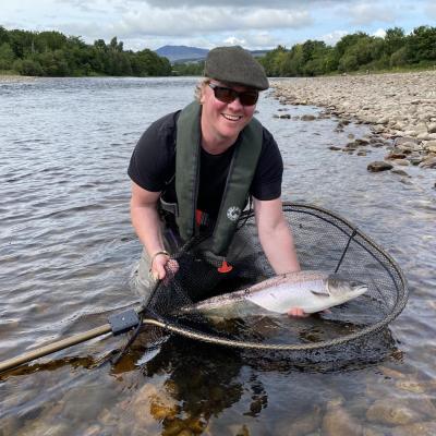 Here's a lovely fly caught salmon by one of our guided fishing guests which was caught on the River Tummel neat Ballinluig in July. This fishing area of the Tummel is close to Dunkeld & Pitlochry. You can see the salmon is being perfectly supported by this salmon fisher while I took the salmon capture shot as his salmon fishing guide.