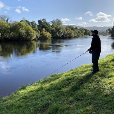 There's just as much tactical skill in using a spinning rod as there is in fly fishing and make no mistake about that fact. Big Scottish salmon rivers like Tay requires an intelligently thought out fishing plkan with either fishing method. This shot was taken at the tail of the Green Bank Pool near the River Tummel / River Tay confluence.