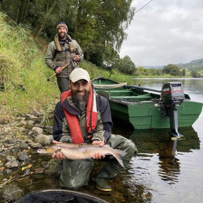 These Arabian guest had a great day out on the River Tay with me during August and all mastered the Scottish Spey cast and other important salmon fishing skills very quickly. When you live in London I guess coming to the Tay Valley for some salmon river therapy is a polar opposite to daily London life. This was one of the fish caught from the Tay salmon boat in the picture.