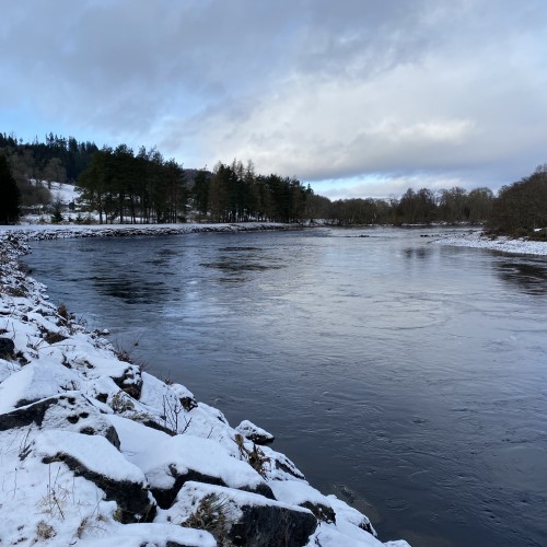 Here's the freezing conditions of January on the River Tay in Perthshire. Salmon at this time of year are found in the slightly milder upper water column thermals and not down deep as per popular belief. When the Scottish rivers are running cold like this you need to think outside of the box and let logic be your compass and not general hearsay as to where to target cold water salmon.