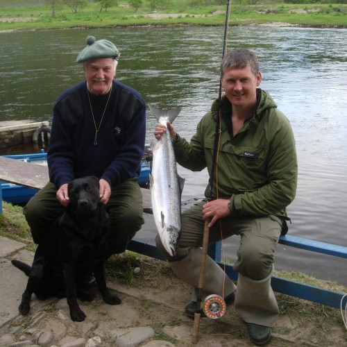 Here's a shot from 2004 of the late Peter Anderson with myself in front of the Newtyle Beat fishing hut on the River Tay near Dunkeld. Peter was a colossal figure within Scottish salmon fishing and possessed exceptional skills with a fly or spinning rod which really had to be seen to be believed! You can see the Newtyle Beat jetty casting platform behind Peter.