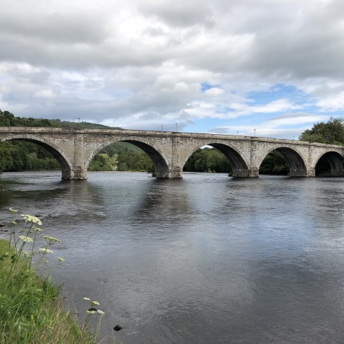 I took this shot of the upstream side of the 200 year old Telford Bridge which spans the River Tay at Dunkeld. The Tay is Scotland's premier salmon fishing river which is a popular choice for salmon fishing trips. This bridge is made from cut sandstone blocks and joins Birnam with Dunkeld. 