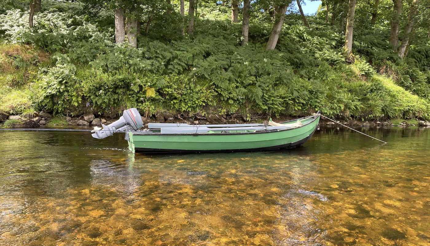 Here's a 16ft River Tay salmon fishing coble constructed from larch and oak. These traditional salmon boats are very stable yet can navigate shallow water when required. I've spent years out in this style of River Tay boat and enjoyed the capture of many salmon while boat fishing. This is one of the Kinnaird Beat boats on the River Tay near Pitlochry in Highland Perthshire.